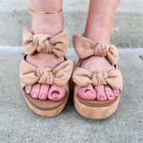 [Corkys] Camel Faux Suede Put a Bow on It Wedges