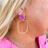 Taylor Shaye Glitter Top Hot Pink Rectangle Hoops
