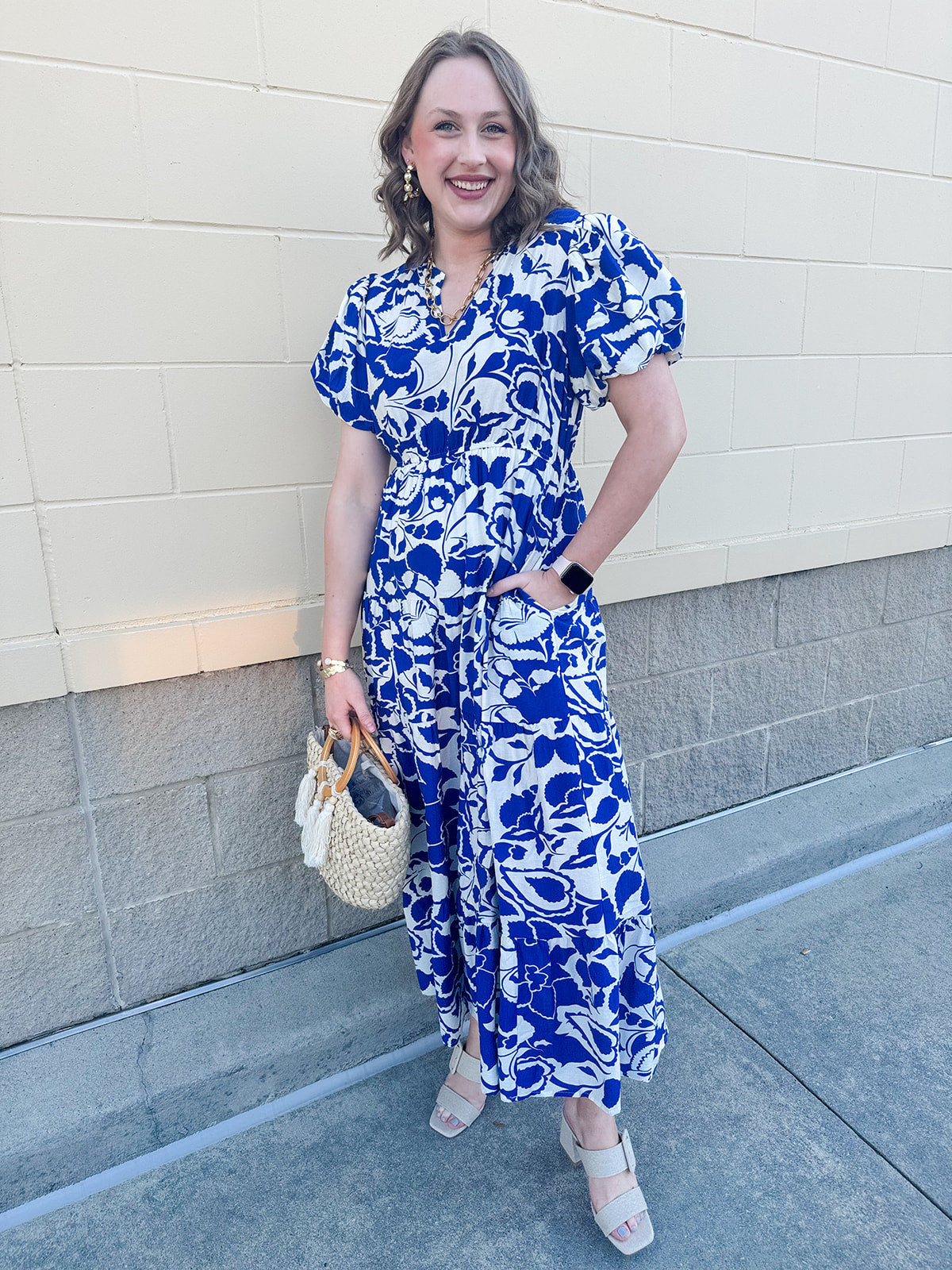 Floral Couture Puff Sleeve Midi Dress