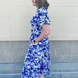 Floral Couture Puff Sleeve Midi Dress