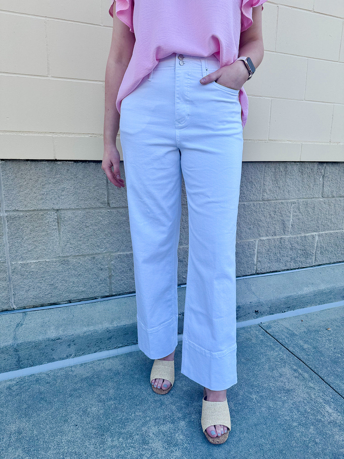 [Dear John] Holly White High Rise Wide Hem Straight Leg Jeans