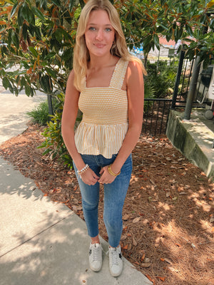 Beach Beauty Smocked Peplum Top | Front View