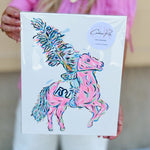 A bold, colorful canvas featuring a stylized hand-painted rendition of the FSU Renegade mascot in pink, gold, and blue tones on an 11"x14" canvas.