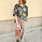 Painted Mirage Split Neck Top in Teal