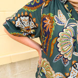 Painted Mirage Split Neck Top in Teal