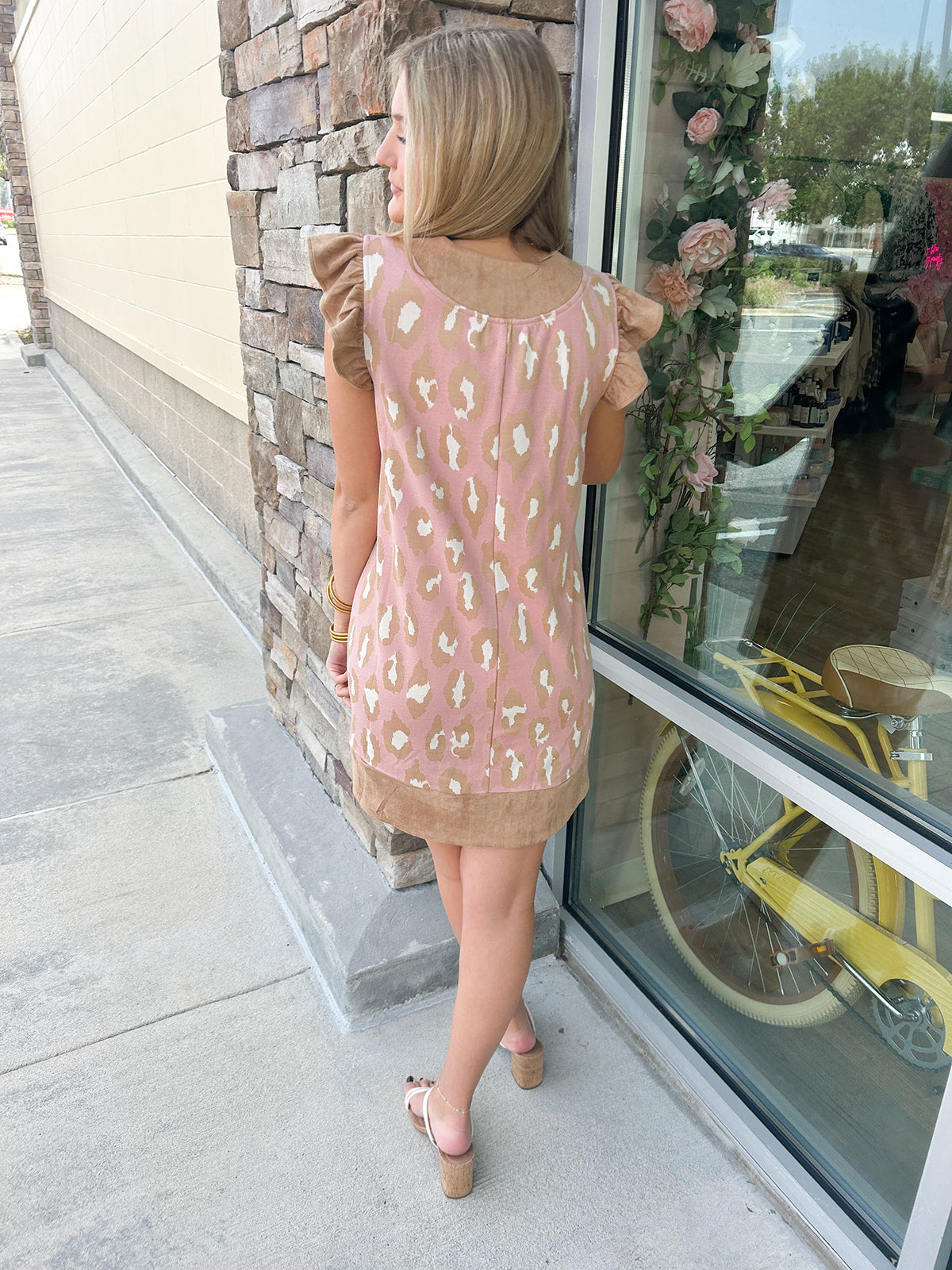 Sweetly Strumming Leopard Suede Dress | Back View