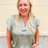 Driftwood Silk Touch Blouse in Sage Green