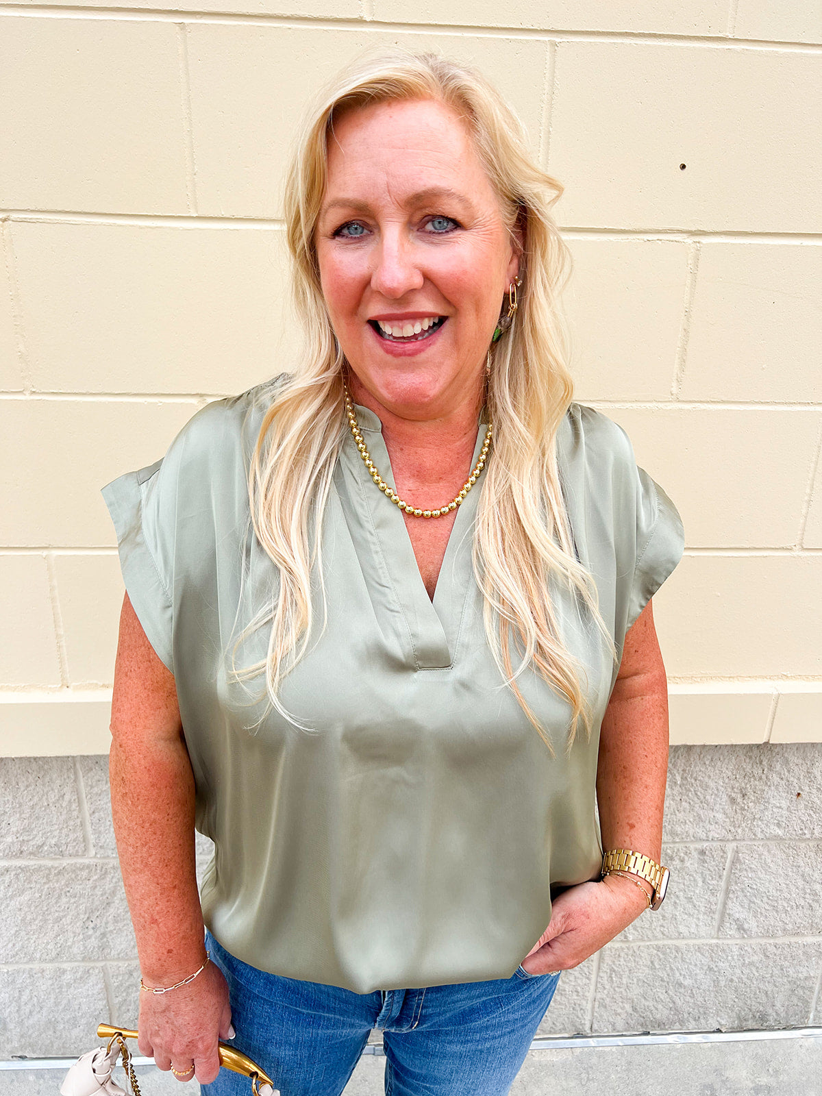 Driftwood Silk Touch Blouse in Sage Green