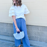 Ocean Walk Lace Trim Bell Sleeve Top