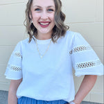 Ocean Walk Lace Trim Bell Sleeve Top