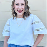 Ocean Walk Lace Trim Bell Sleeve Top