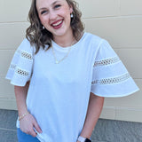 Ocean Walk Lace Trim Bell Sleeve Top