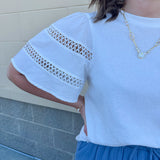 Ocean Walk Lace Trim Bell Sleeve Top