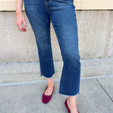  Dark wash high-rise kick flare jeans