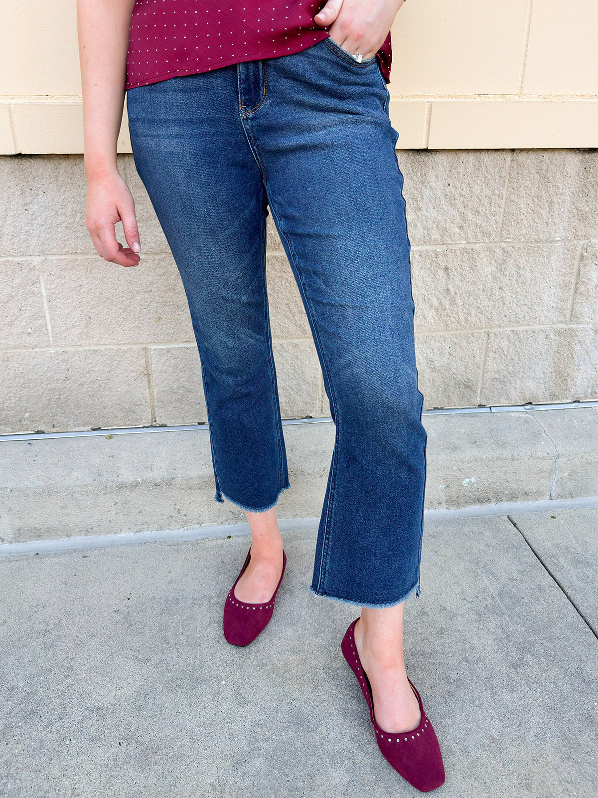  Dark wash high-rise kick flare jeans