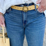 Bella Brass Buckle Leather Belt in Camel