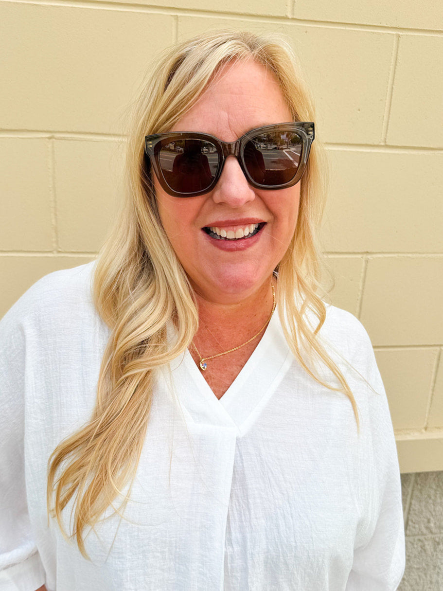 Crystal green and brown square sunglasses with polarized lenses and acetate frame—modern and protective eyewear with UV protection