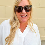 Crystal green and brown square sunglasses with polarized lenses and acetate frame—modern and protective eyewear with UV protection