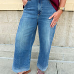 High-rise jeans in lagoon blue with casual cuffed hem