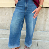 High-rise jeans in lagoon blue with casual cuffed hem