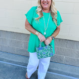Promising Smile Round Neck Linen Top in Kelly Green