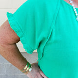Promising Smile Round Neck Linen Top in Kelly Green