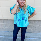 Sunset Boulevard Embroidered Smocked V-Neck