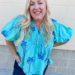 Sunset Boulevard Embroidered Smocked V-Neck