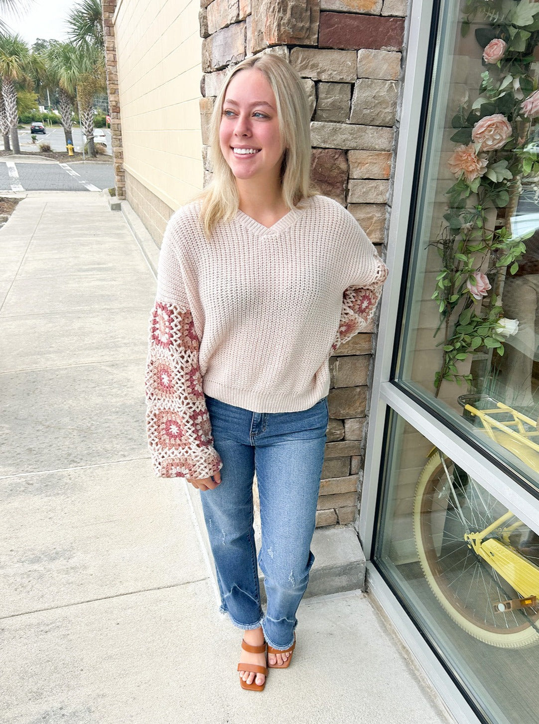 Afternoon Date Crochet Floral Sweater | Styled View