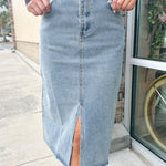 The Sawyer Denim Midi Skirt | Front View