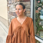 Touch of Class Peplum Top-Camel | Front View