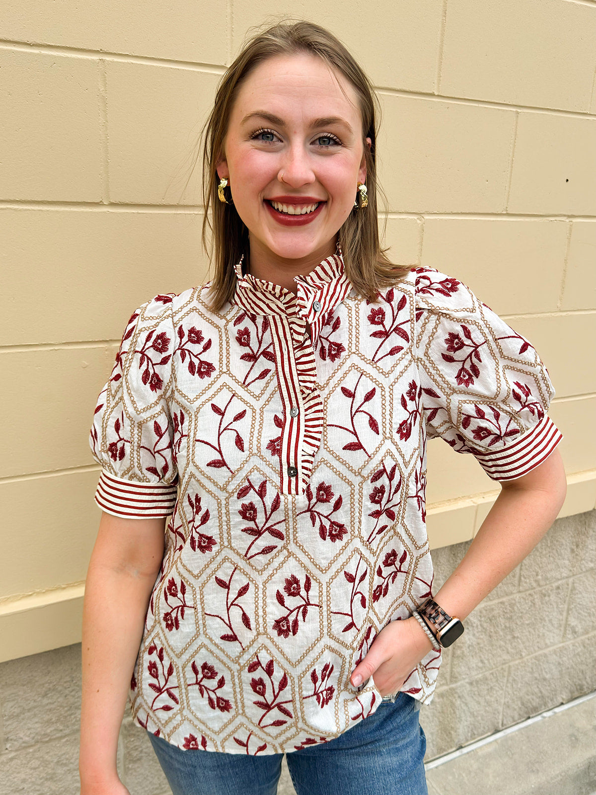 Golden Bloom Embroidered Top