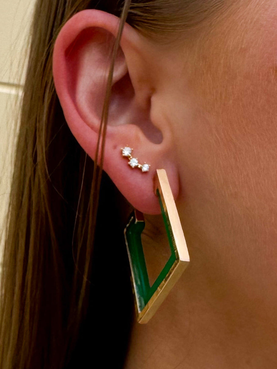 Green and gold squared wood hoop earrings with a modern, bold look—perfect for everyday or statement styling.