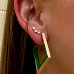 Green and gold squared wood hoop earrings with a modern, bold look—perfect for everyday or statement styling.