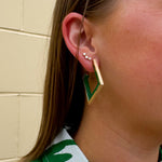 Green and gold squared wood hoop earrings with a modern, bold look—perfect for everyday or statement styling.