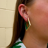 Green and gold squared wood hoop earrings with a modern, bold look—perfect for everyday or statement styling.