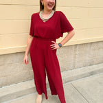 Crimson Charm Smocked Jumpsuit