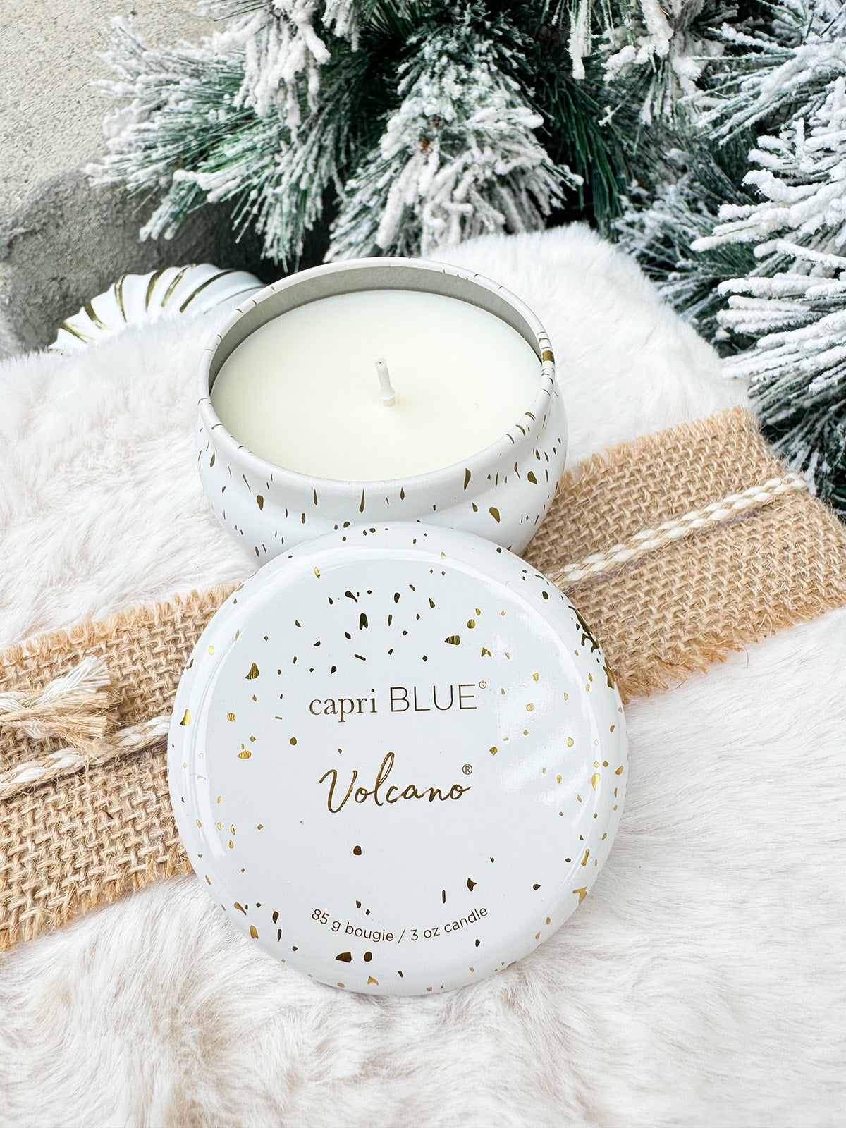 White and gold holiday mini tin candle