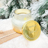 Winter white holiday candle with gold detailing