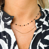Gold Dainty Chain with Black Crystals Layered Necklace