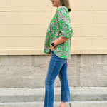 Midrise cropped flare jeans in Tekapo wash with five-pocket styling and slight stretch