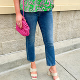 Midrise cropped flare jeans in Tekapo wash with five-pocket styling and slight stretch