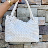 [BC Bags] White Woven Gold Button Handbag