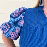 Social Club Chic Embroidered Puff Sleeve Mini Dress