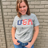 USA Chenille Patch Grey Tee | Front View