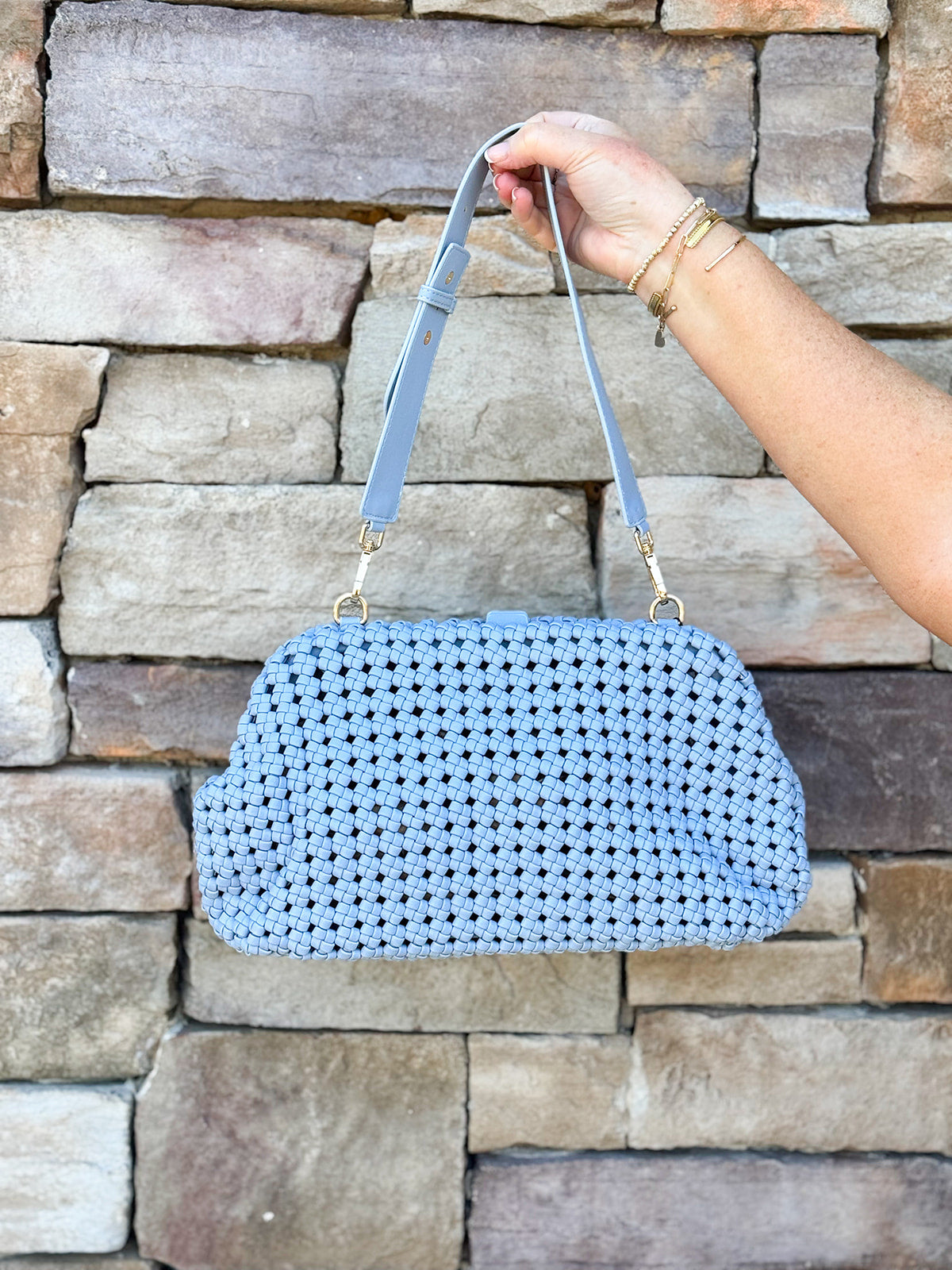 [BC Bags] Light Blue Braided Weave Clutch Handbag