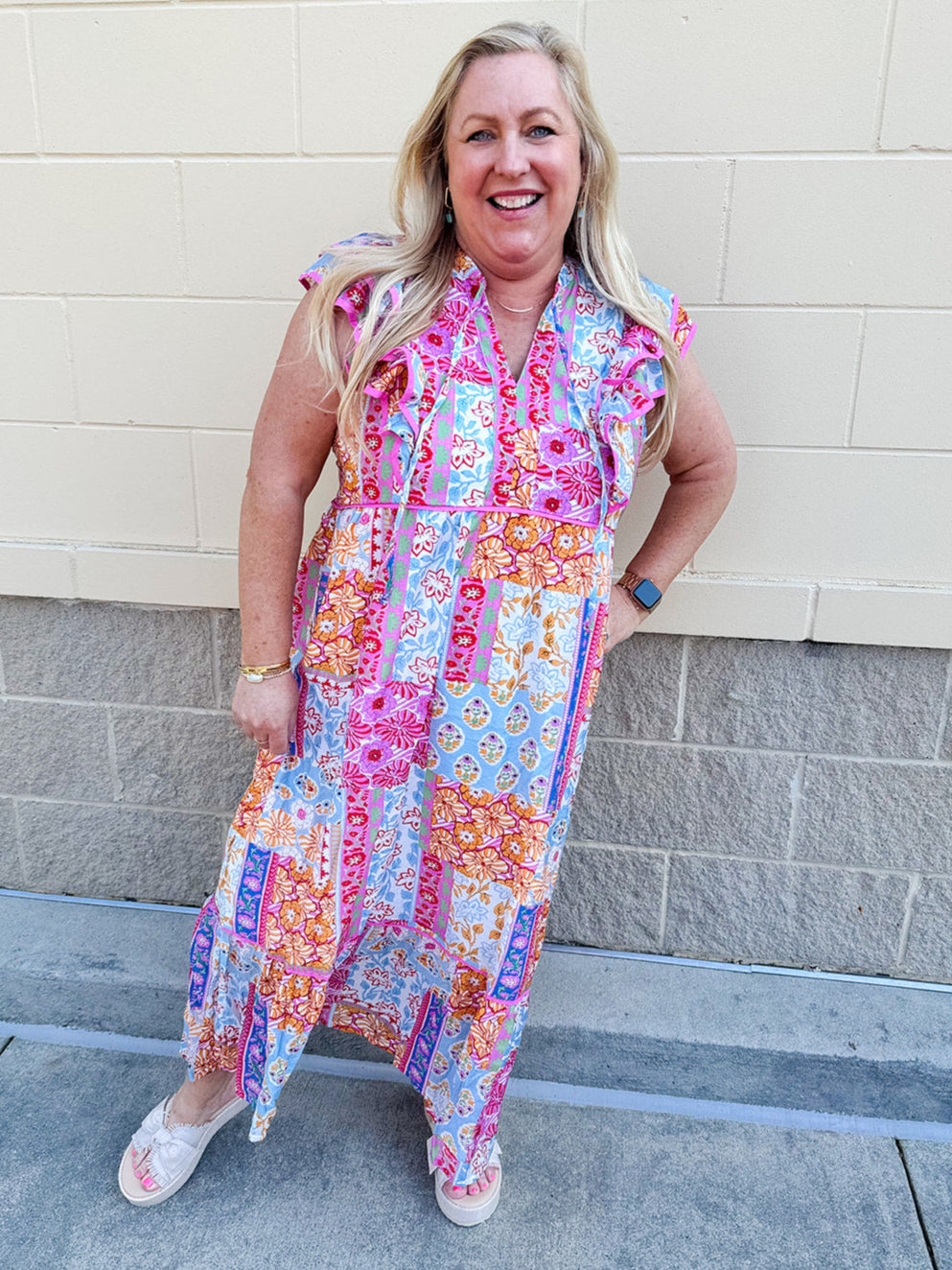 Island Oasis Patchwork Midi Dress