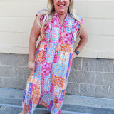 Island Oasis Patchwork Midi Dress