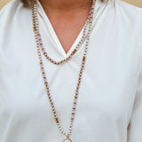 Long Beaded Wrap Necklace with Stone Drop Pendant