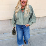 Savannah Stripe Oversized Button-Down in Sage